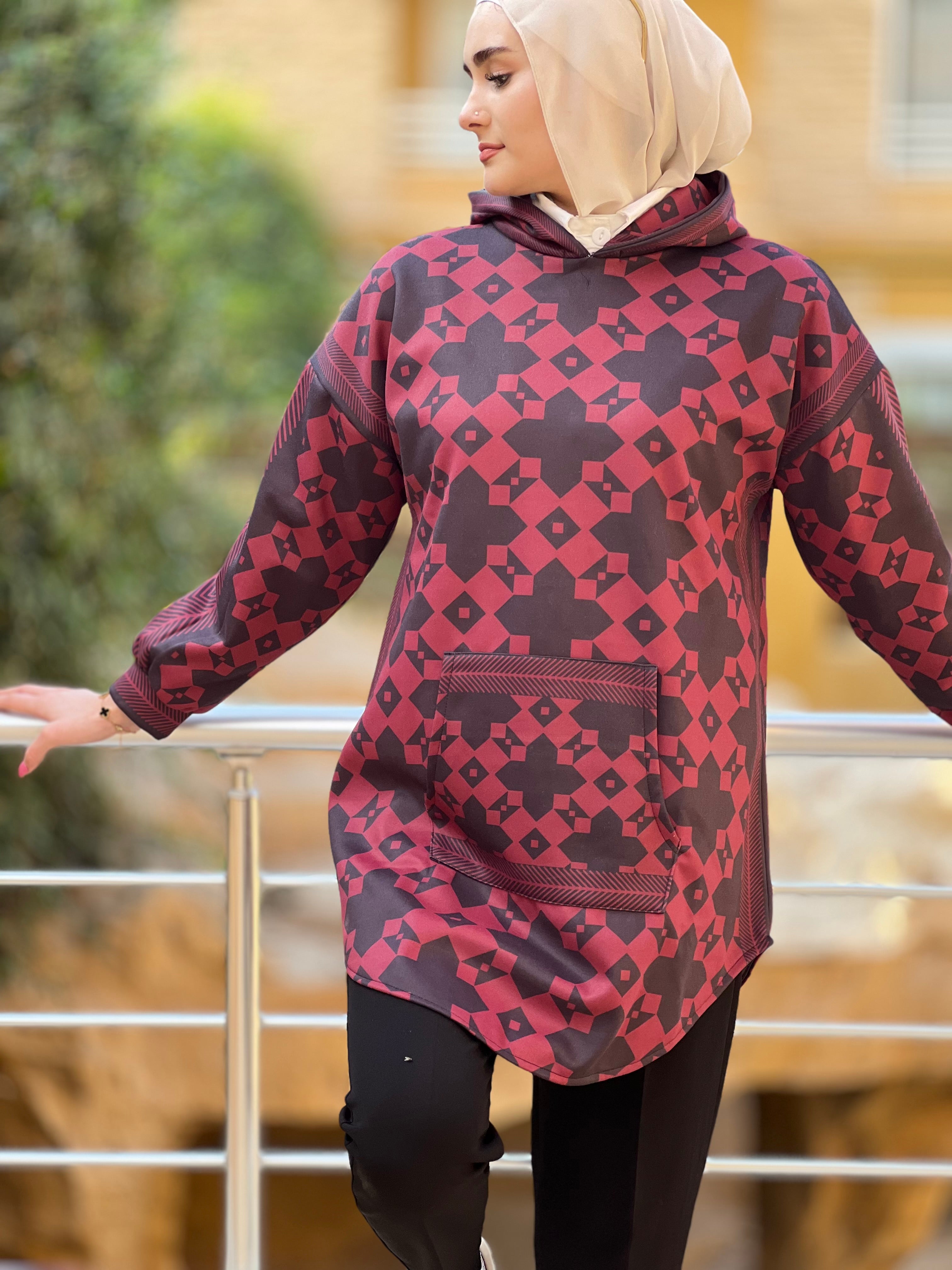 Geometric red hoodie