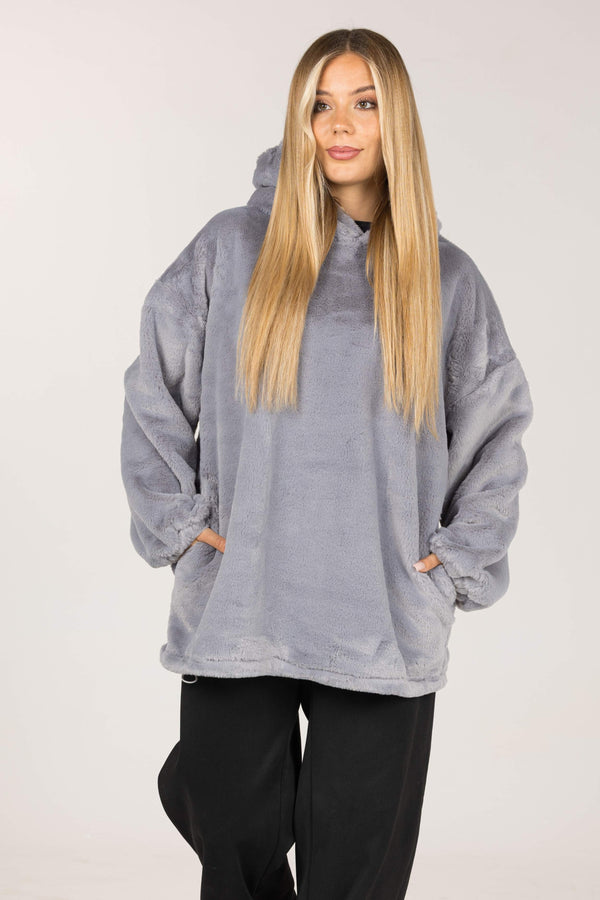 Grey fur hoodie