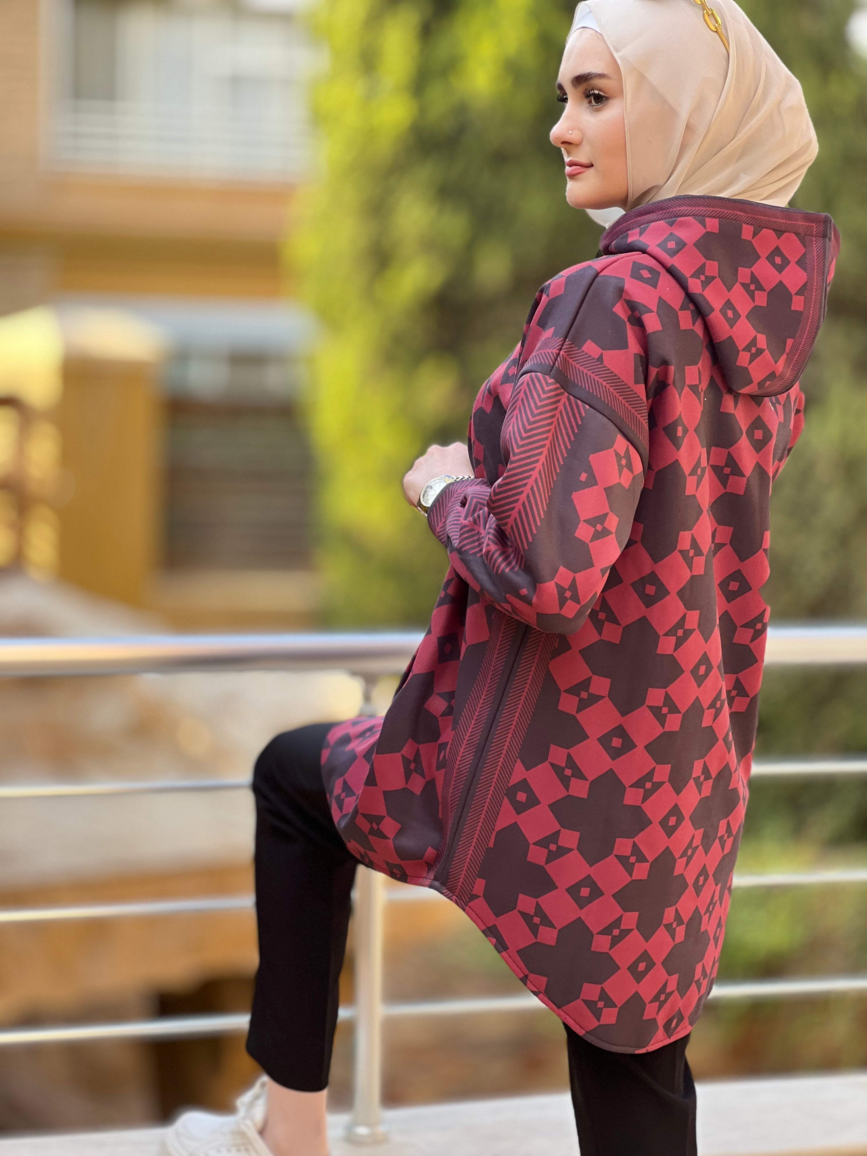 Geometric red hoodie
